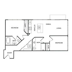 2x2 B Floor Plan at Koi Apartments, Washington