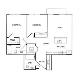 2x2 C Floor Plan at Koi Apartments, Seattle