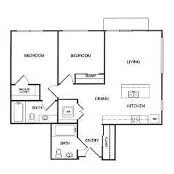 2x2 D Floor Plan at Koi Apartments, Washington