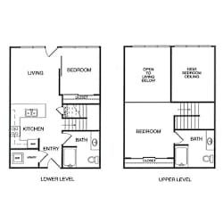 2x2 Loft A Floor Plan at Koi Apartments, Seattle
