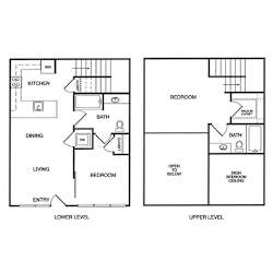 2x2 Loft B Floor Plan at Koi Apartments, Seattle, Washington, 98107