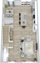 a 3d rendering of a floor plan with a bedroom and a living room