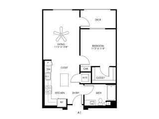 A black and white floor plan of a small apartment.