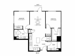 A black and white image of a floor plan for a B2.3 apartment.