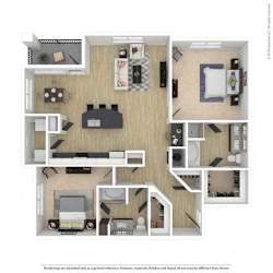 A floor plan of a small apartment with a kitchen, living room, and bedroom.