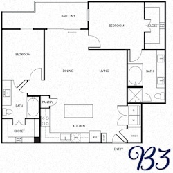 the b3 floor plan  3 bedroom with 2 baths