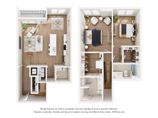 A series of four images showing different layouts of a small apartment.