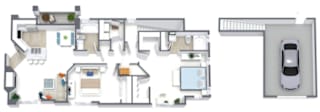 A floor plan of a house with a garage.