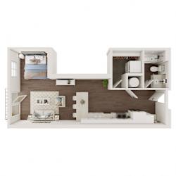 A white and brown living room with a couch and a chair.