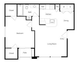 1Bedroom Floor Plan at Palencia Apartments, Texas, 75252