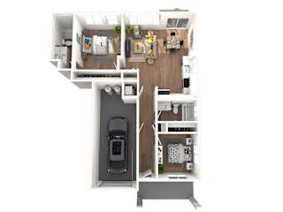 Rancho Valencia Rental Homes in Santa Rosa, California Two Bedroom 3D Floor Plan
