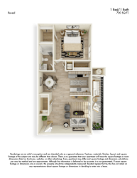 Reveal 3D Floor Plan 1 Bed 1 Bath 720sf