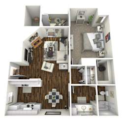 A series of images showing different layouts of a small apartment.