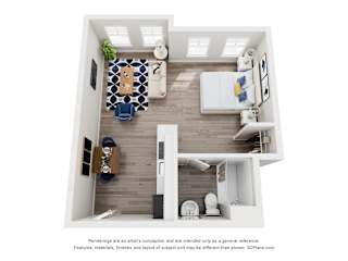Studio Domain 3D floorplans - ADA 420 sq ft