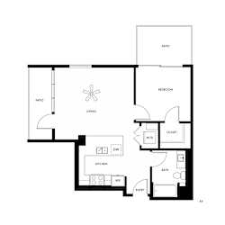 A black and white drawing of a house floor plan.