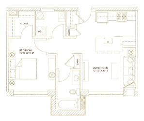 The Dorothy J Apartments in Baltimore, MD One Bedroom Floor Plan