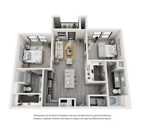 The Flats at Shadowglen Apartments in Manor, TX Two Bedroom Floor Plan