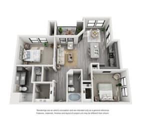 The Flats at Shadowglen Apartments in Manor, TX Two Bedroom Floor Plan