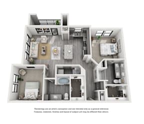 The Flats at Shadowglen Apartments in Manor, TX Two Bedroom Floor Plan