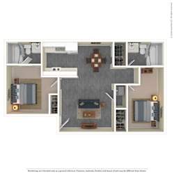 A floor plan of a house with a kitchen, living room, dining room, and two bedrooms.