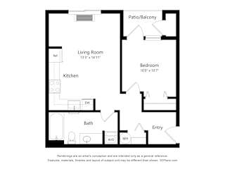 Meadowlark at Fairview Apartments in Fairview, Oregon One Bedroom Floor Plan
