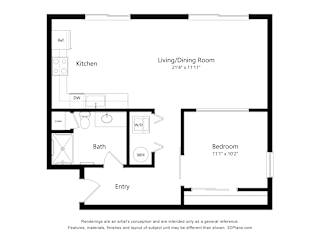 Meadowlark at Fairview Apartments in Fairview, Oregon One Bedroom Floor Plan
