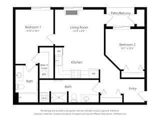 Meadowlark at Fairview Apartments in Fairview, Oregon Two Bedroom Floor Plan
