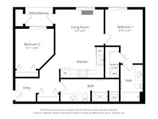 Meadowlark at Fairview Apartments in Fairview, Oregon Two Bedroom Floor Plan