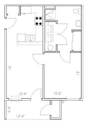 1Bed 1Bath Floor Plan at The Park at Medical Lake, Medical Lake