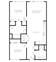 A black and white image of a floor plan for a home with three bedrooms, a living room, and a kitchen.