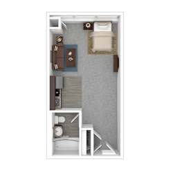A top-down view of a small, neatly organized bathroom.