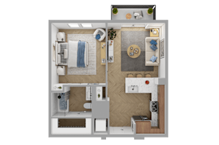 a floor plan of a 1 bedroom with a bathroom and a living room