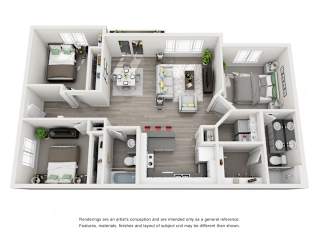 Villas at Tullamore Apartments in Post Falls, Idaho Three Bedroom Floor Plan