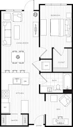 VodaApartments_Kirkland_WA_1 Bedroom_1 Bathroom_Floor Plan