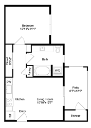 A floor plan of a house with a living room, kitchen, bathroom, and bedroom.