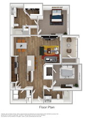 A floor plan of a house with a kitchen, living room, dining room, and bedrooms.