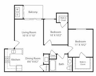 Waterstone at Murrieta Apartments in Murrieta, California 2x1 2D Floor Plan