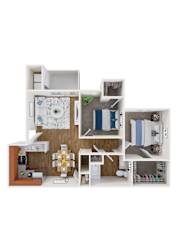 Waterstone at Murrieta 3D floor plan 2b1b 810 sf