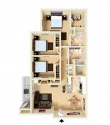 3 bedroom 2 bathroom floorplan with balcony at Edgewater Apartments, Boise, 83703