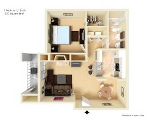 One bed one bathroom floorplan with balcony at Edgewater Apartments, Idaho