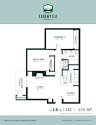 2 bed 1 bath floorplan at Edgewater Apartments, Boise