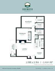 Two bedroom 2 bath floorplan at Edgewater Apartments, Idaho