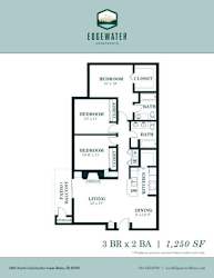 Three bed two bathroom floorplan with walk-in closet at Edgewater Apartments, Idaho, 83703