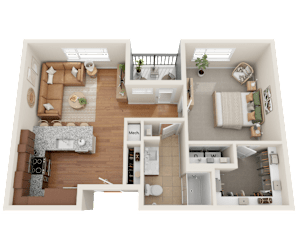 A1, 1 bed 1 bath floor plan at Sylvan Uptown,Colorado, Denver