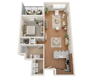 A2, 1 bed 1 bath floor plan at Sylvan Uptown, Denver, CO, 80203