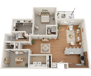 B1, 1 bed 1.5 bath floor plan with a den at Sylvan Uptown, Denver, CO