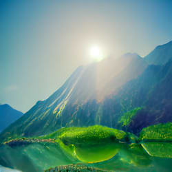 a view of a mountain with the sun above it