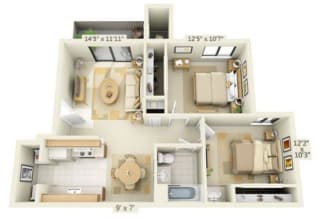 Zinfandel Village Apartments 2x1.3 Floor Plan 838 Square Feet