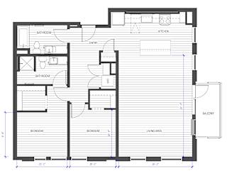 A floor plan of a house with labeled rooms such as bathroom, kitchen, and bedrooms.