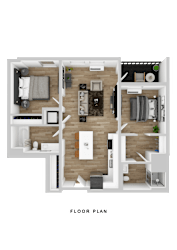 A floor plan of a house with a living room, kitchen, dining room, and bedrooms.